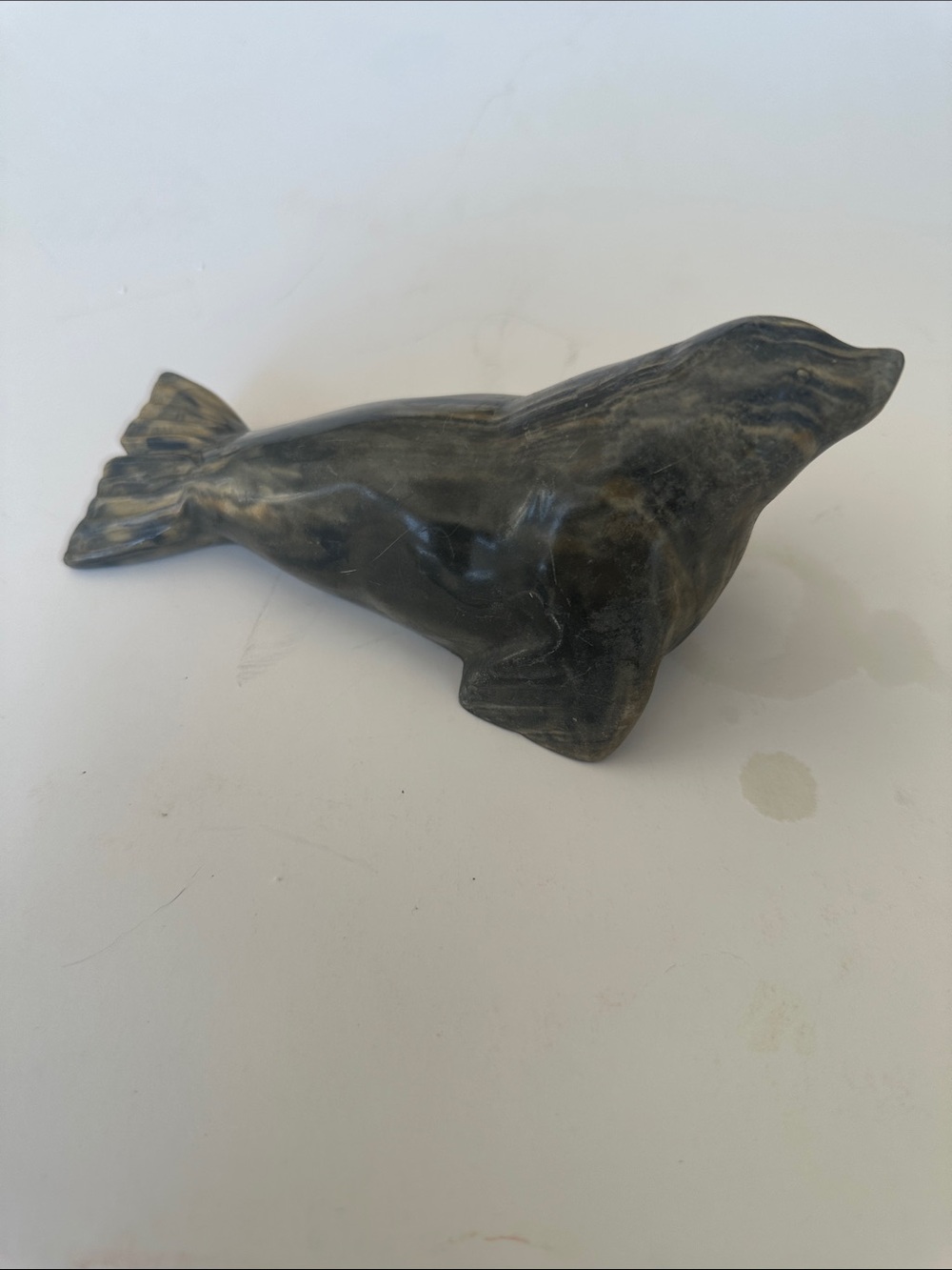 Handcrafted Black Marble Seal Figurine - Decorative Pet Accent